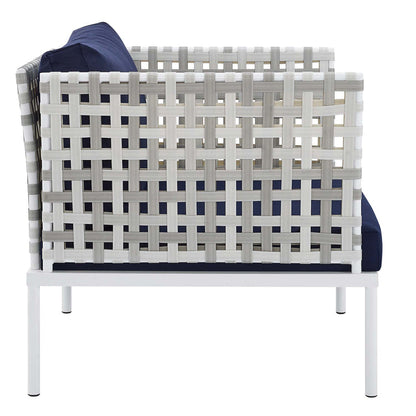 Harmony Sunbrella® Basket Weave Outdoor Patio Aluminum Armchair - Taupe Navy