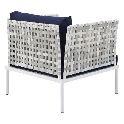 Harmony Sunbrella® Basket Weave Outdoor Patio Aluminum Armchair - Taupe Navy