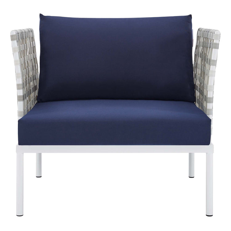 Harmony Sunbrella® Basket Weave Outdoor Patio Aluminum Armchair - Taupe Navy
