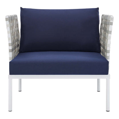 Harmony Sunbrella® Basket Weave Outdoor Patio Aluminum Armchair - Taupe Navy