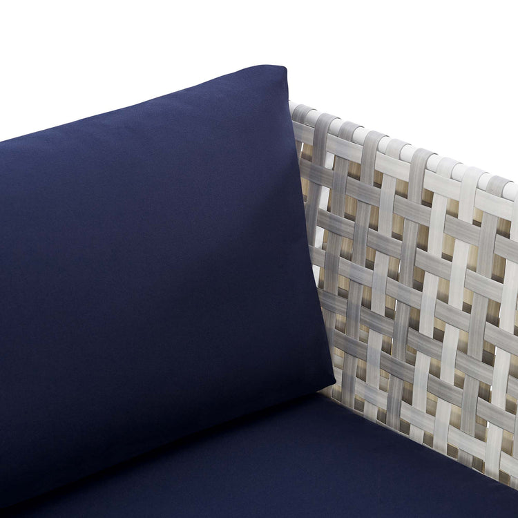 Harmony Sunbrella® Basket Weave Outdoor Patio Aluminum Armchair - Taupe Navy
