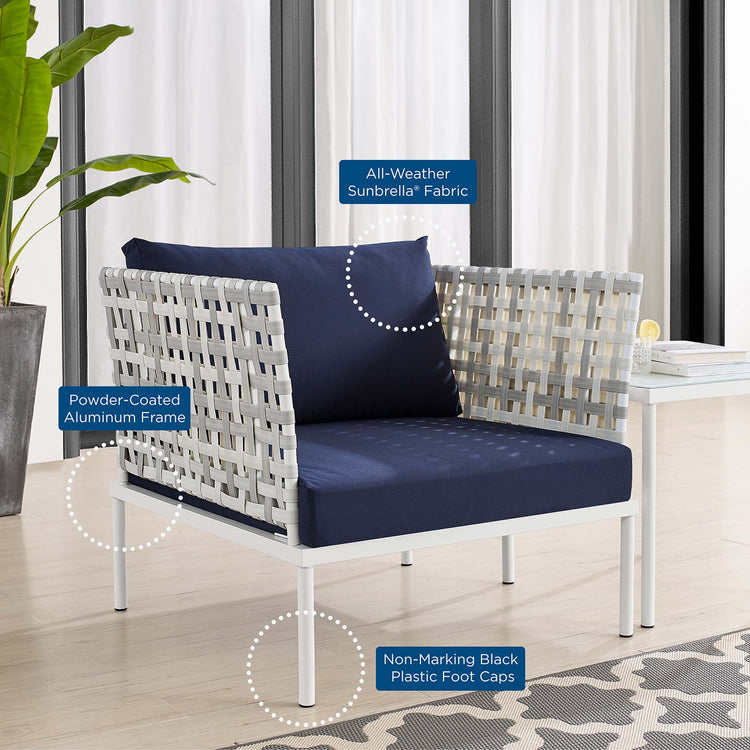 Harmony Sunbrella® Basket Weave Outdoor Patio Aluminum Armchair - Taupe Navy