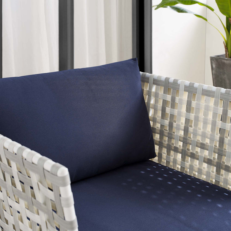 Harmony Sunbrella® Basket Weave Outdoor Patio Aluminum Armchair - Taupe Navy