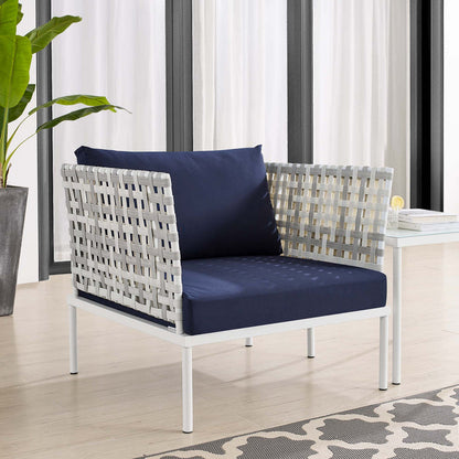 Harmony Sunbrella® Basket Weave Outdoor Patio Aluminum Armchair - Taupe Navy