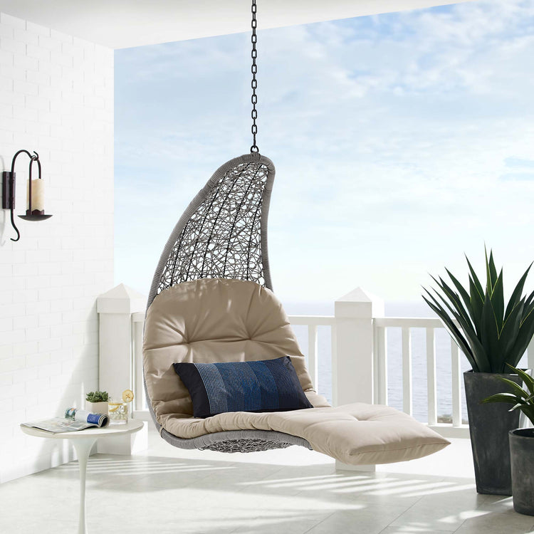 Landscape Hanging Chaise Lounge Outdoor Patio Swing Chair - Light Gray Beige