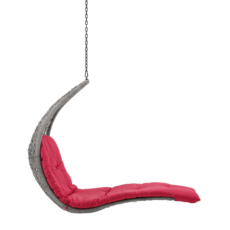 Landscape Hanging Chaise Lounge Outdoor Patio Swing Chair - Light Gray Red