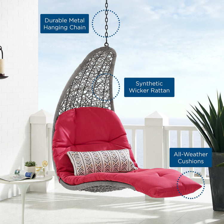 Landscape Hanging Chaise Lounge Outdoor Patio Swing Chair - Light Gray Red