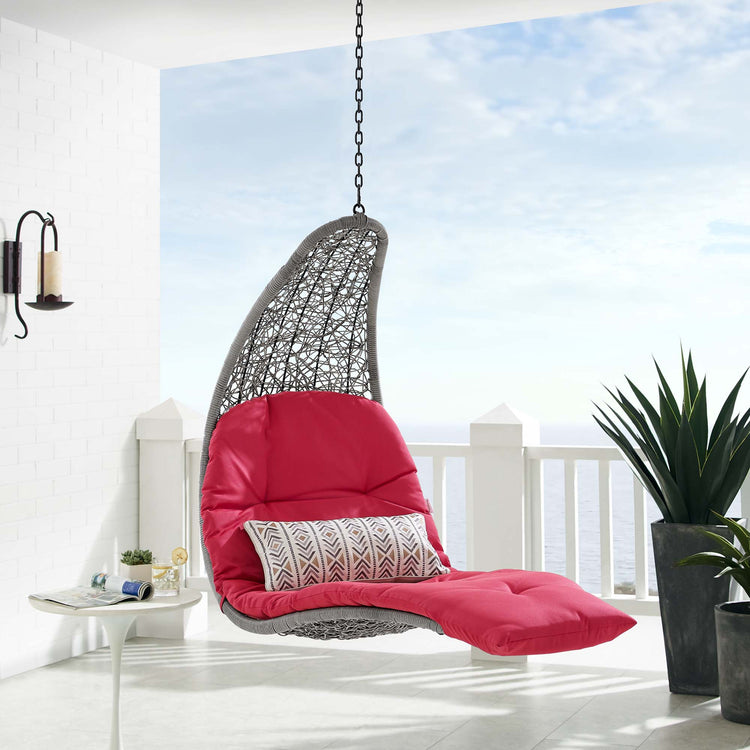 Landscape Hanging Chaise Lounge Outdoor Patio Swing Chair - Light Gray Red