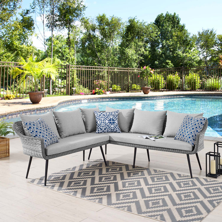 Endeavor Outdoor Patio Wicker Rattan Sectional Sofa - Gray Gray