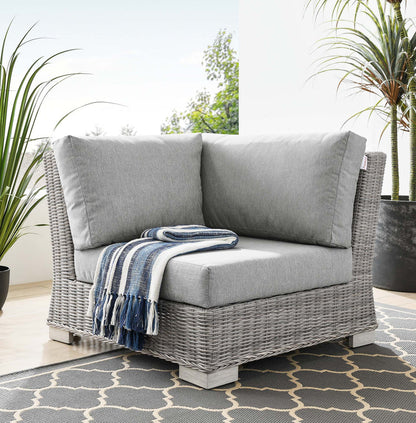Conway Outdoor Patio Wicker Rattan Corner Chair - Light Gray Gray