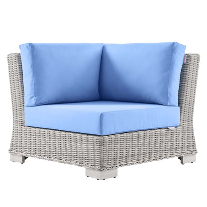 Conway Outdoor Patio Wicker Rattan Corner Chair - Light Gray Light Blue