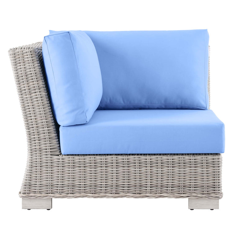 Conway Outdoor Patio Wicker Rattan Corner Chair - Light Gray Light Blue