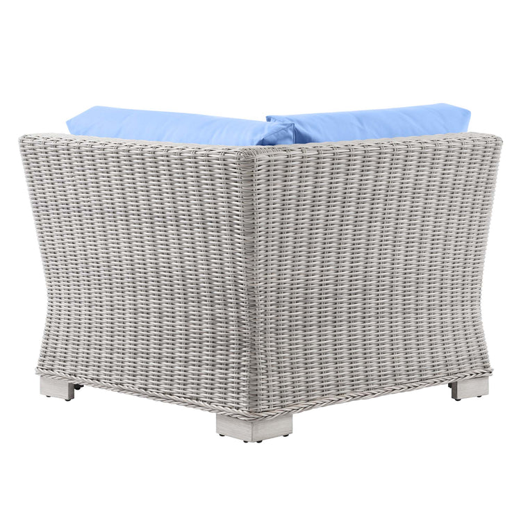 Conway Outdoor Patio Wicker Rattan Corner Chair - Light Gray Light Blue