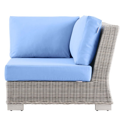 Conway Outdoor Patio Wicker Rattan Corner Chair - Light Gray Light Blue