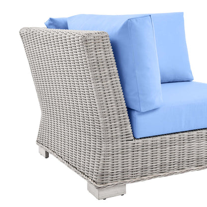 Conway Outdoor Patio Wicker Rattan Corner Chair - Light Gray Light Blue