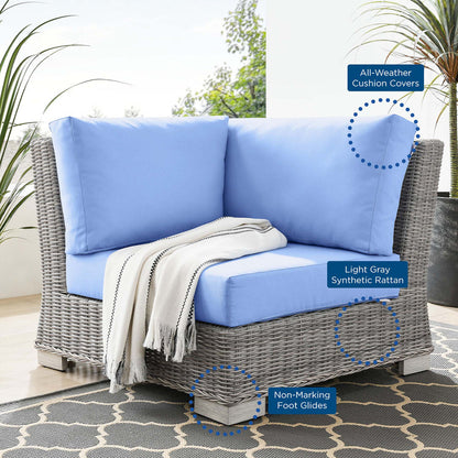Conway Outdoor Patio Wicker Rattan Corner Chair - Light Gray Light Blue