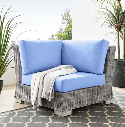 Conway Outdoor Patio Wicker Rattan Corner Chair - Light Gray Light Blue