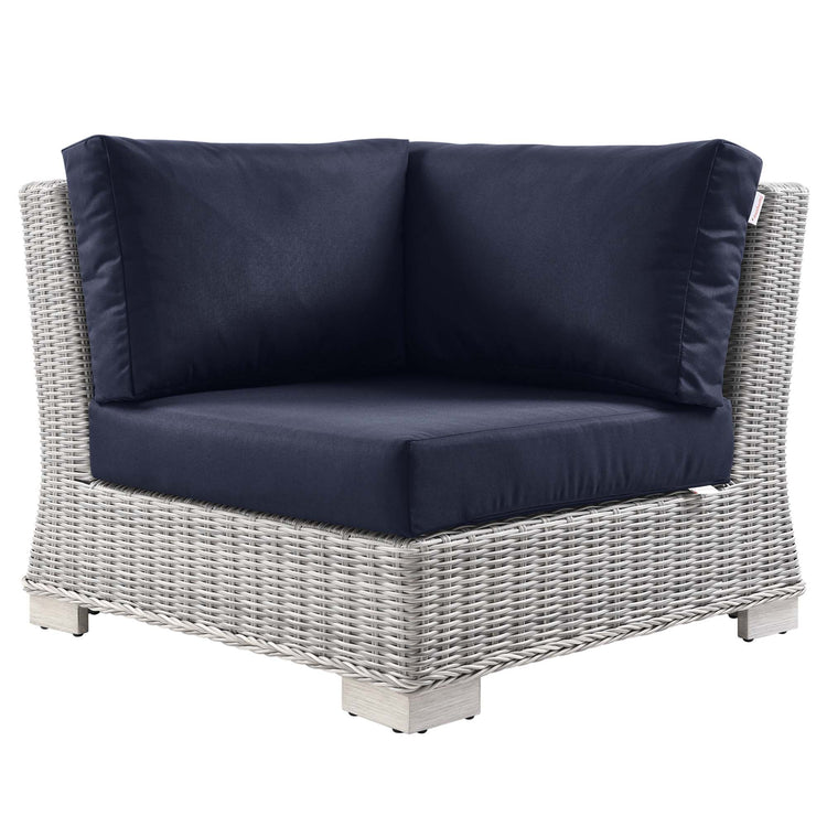 Conway Outdoor Patio Wicker Rattan Corner Chair - Light Gray Navy