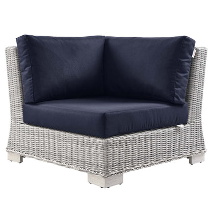 Conway Outdoor Patio Wicker Rattan Corner Chair - Light Gray Navy