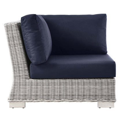 Conway Outdoor Patio Wicker Rattan Corner Chair - Light Gray Navy