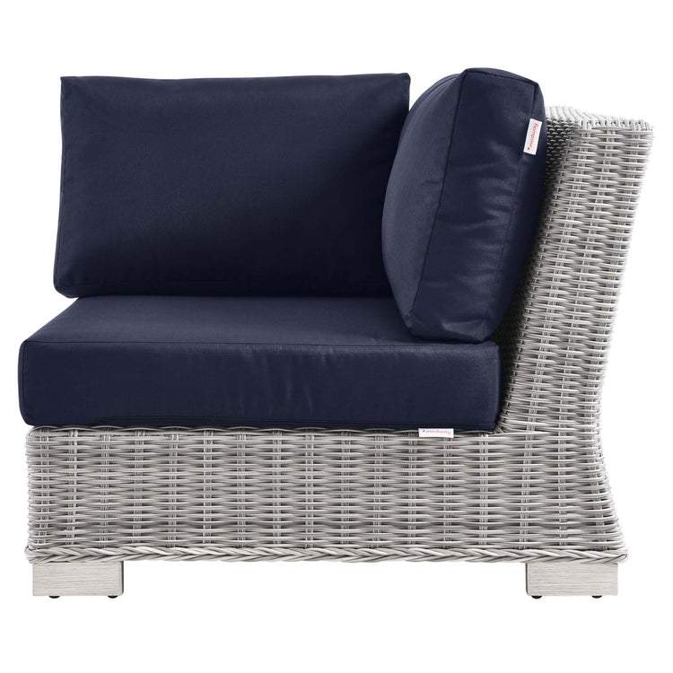 Conway Outdoor Patio Wicker Rattan Corner Chair - Light Gray Navy