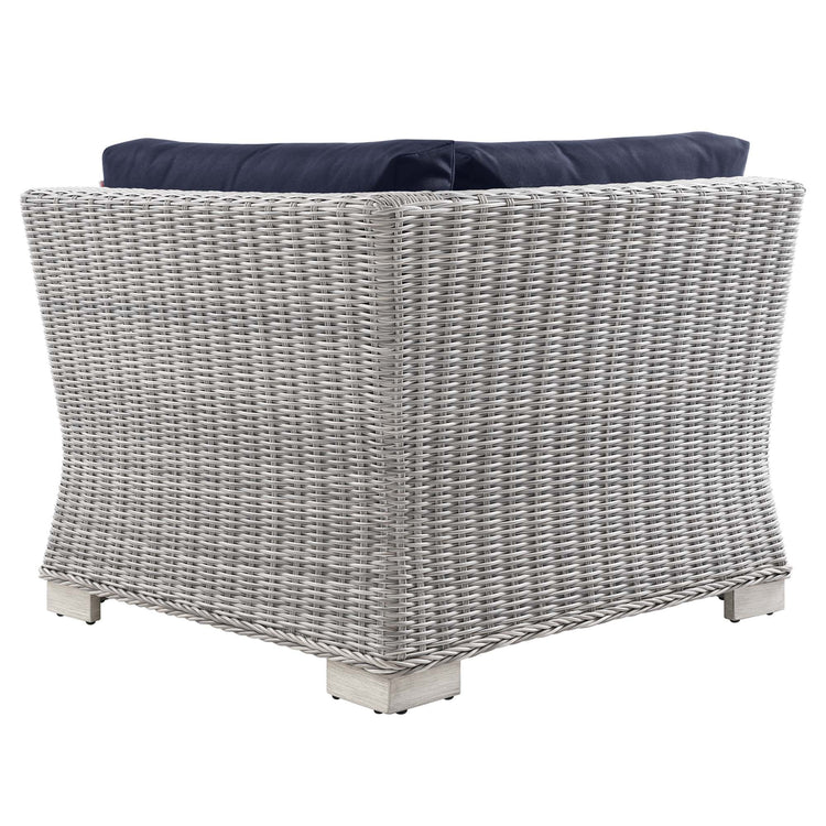 Conway Outdoor Patio Wicker Rattan Corner Chair - Light Gray Navy