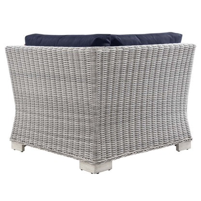 Conway Outdoor Patio Wicker Rattan Corner Chair - Light Gray Navy