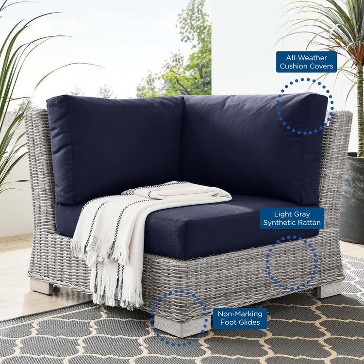 Conway Outdoor Patio Wicker Rattan Corner Chair - Light Gray Navy