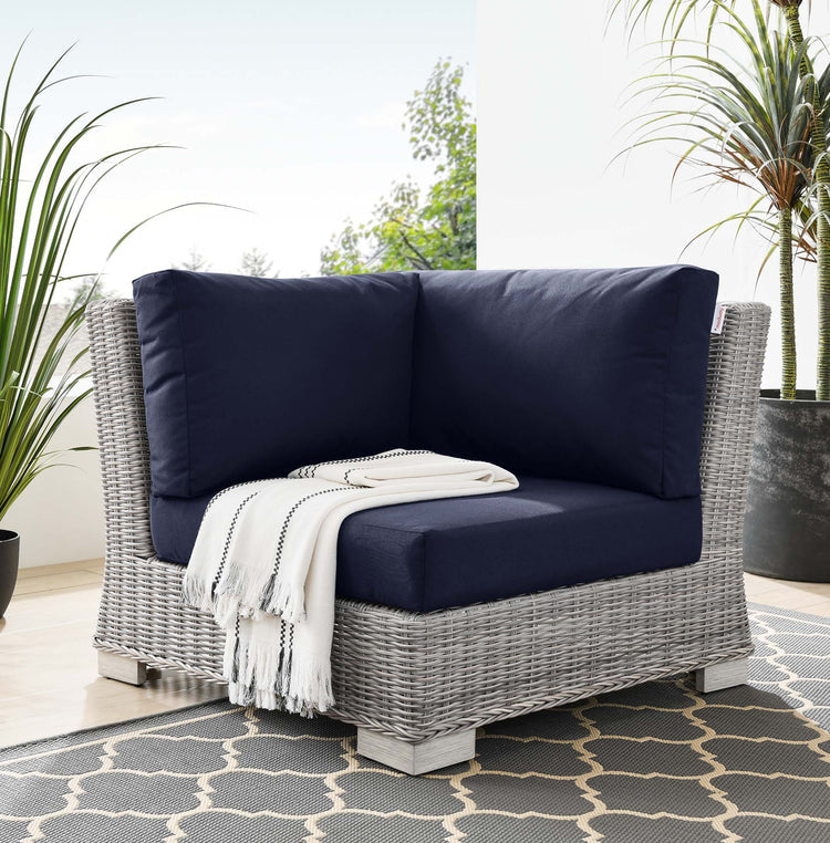 Conway Outdoor Patio Wicker Rattan Corner Chair - Light Gray Navy