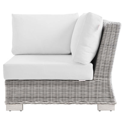 Conway Outdoor Patio Wicker Rattan Corner Chair - Light Gray White