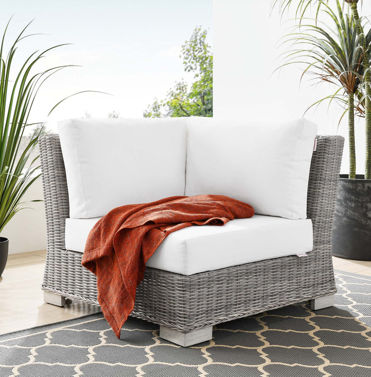Conway Outdoor Patio Wicker Rattan Corner Chair - Light Gray White