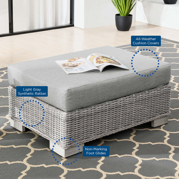 Conway Outdoor Patio Wicker Rattan Ottoman - Light Gray Gray