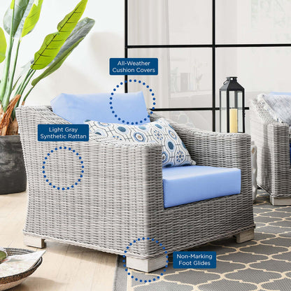 Conway Outdoor Patio Wicker Rattan Armchair - Light Gray Light Blue