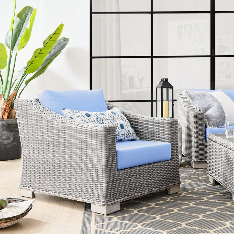 Conway Outdoor Patio Wicker Rattan Armchair - Light Gray Light Blue