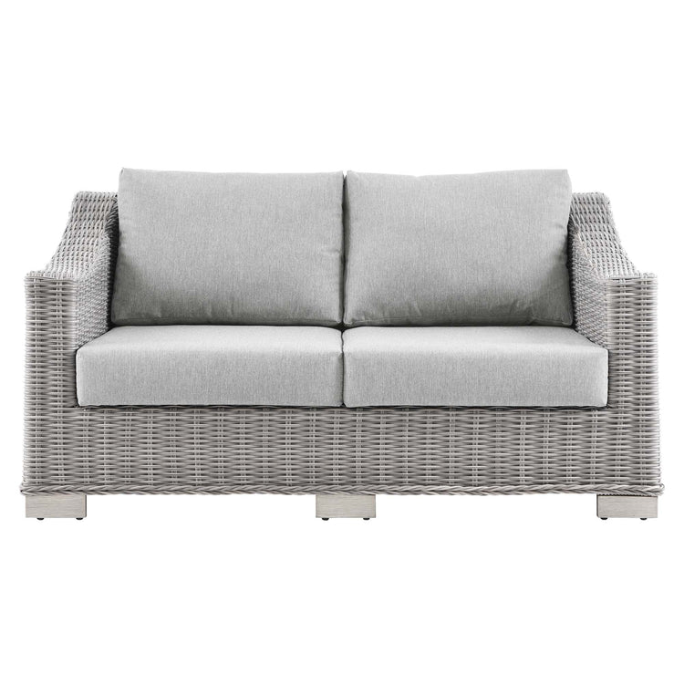 Conway Outdoor Patio Wicker Rattan Loveseat - Light Gray Gray