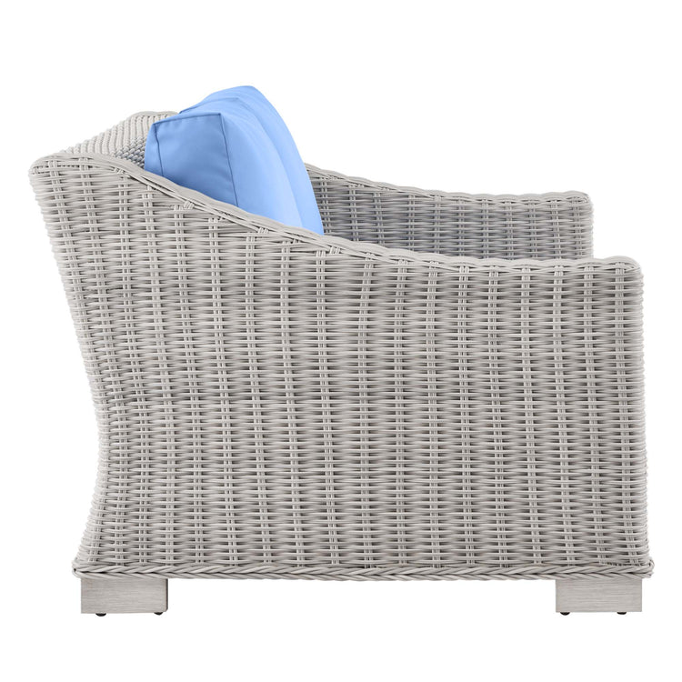 Conway Outdoor Patio Wicker Rattan Loveseat - Light Gray Light Blue