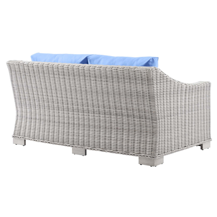 Conway Outdoor Patio Wicker Rattan Loveseat - Light Gray Light Blue