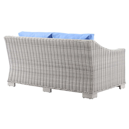 Conway Outdoor Patio Wicker Rattan Loveseat - Light Gray Light Blue