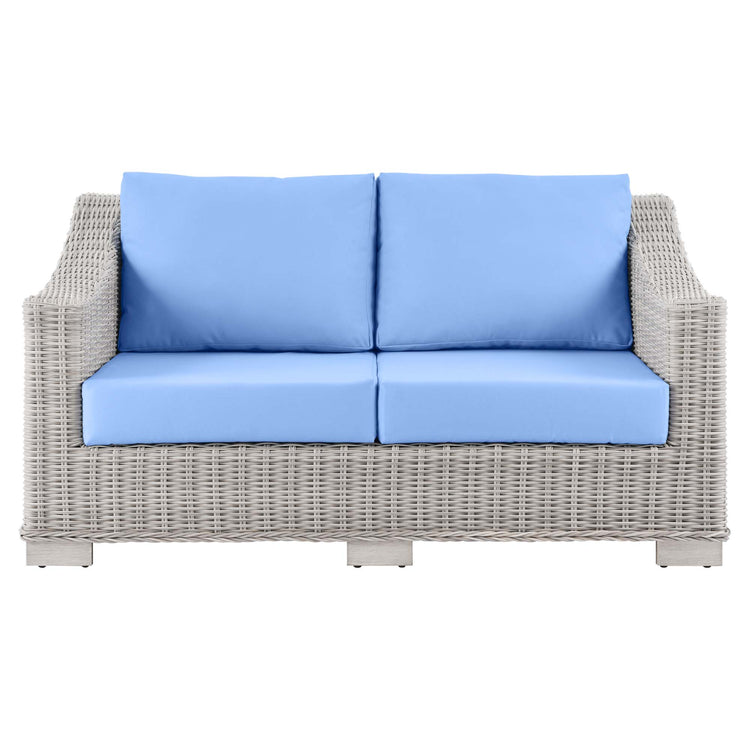 Conway Outdoor Patio Wicker Rattan Loveseat - Light Gray Light Blue