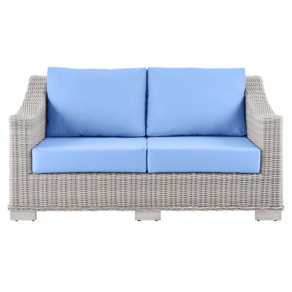 Conway Outdoor Patio Wicker Rattan Loveseat - Light Gray Light Blue
