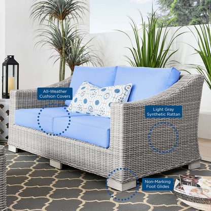 Conway Outdoor Patio Wicker Rattan Loveseat - Light Gray Light Blue