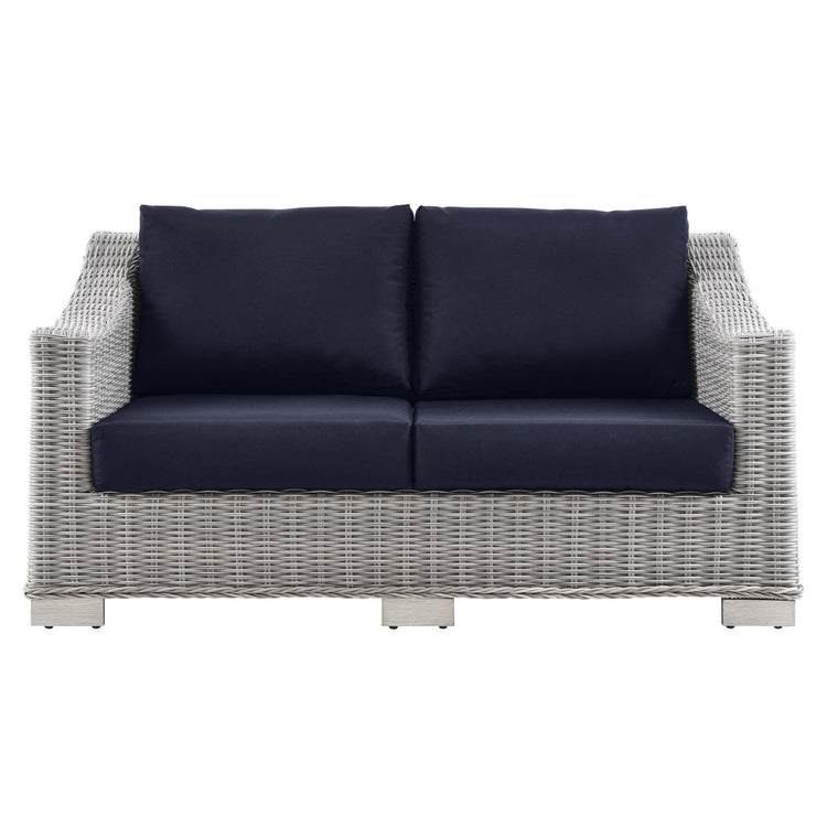 Conway Outdoor Patio Wicker Rattan Loveseat - Light Gray Navy