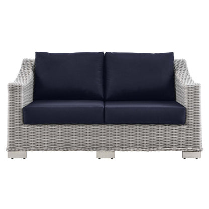 Conway Outdoor Patio Wicker Rattan Loveseat - Light Gray Navy