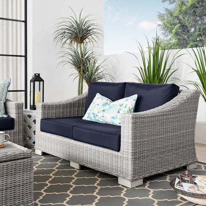 Conway Outdoor Patio Wicker Rattan Loveseat - Light Gray Navy