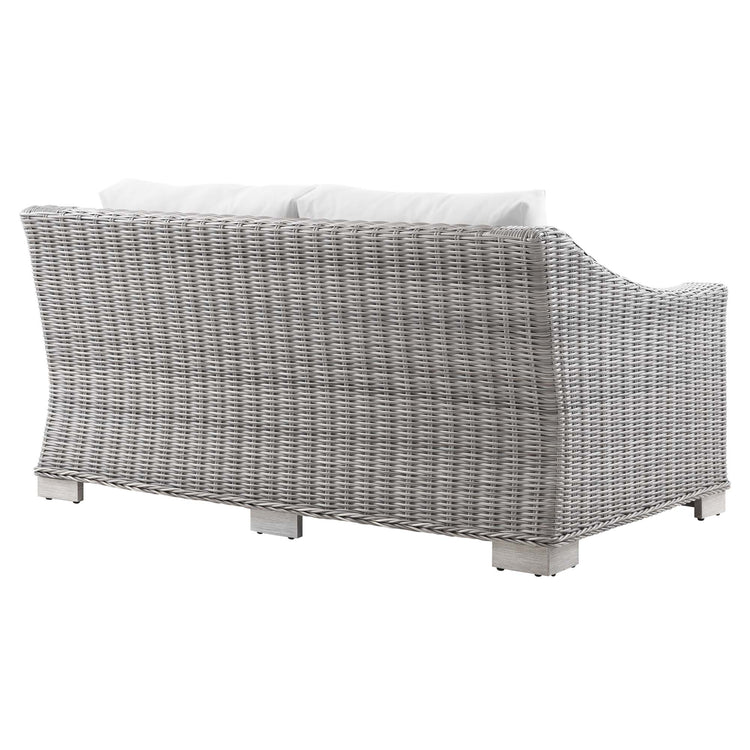 Conway Outdoor Patio Wicker Rattan Loveseat - Light Gray White