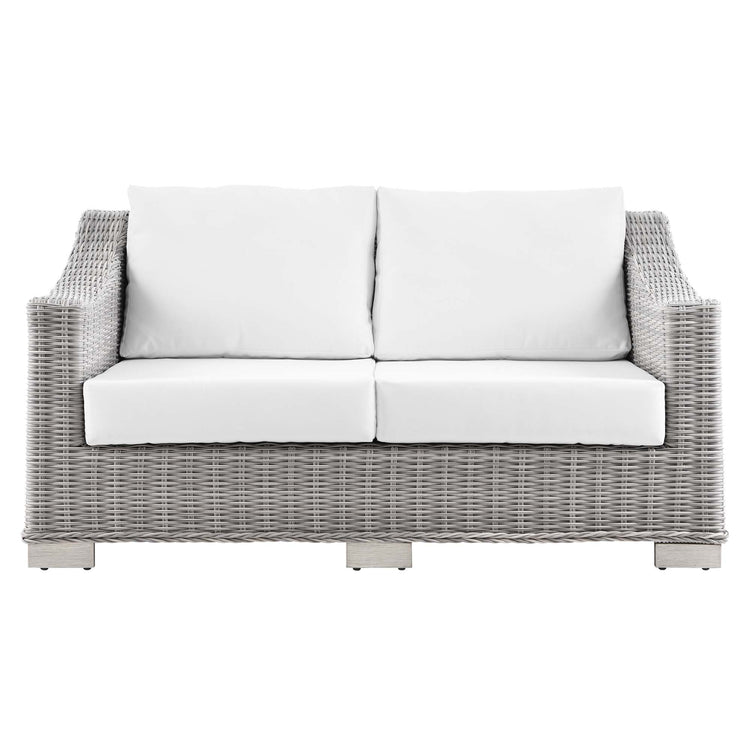 Conway Outdoor Patio Wicker Rattan Loveseat - Light Gray White