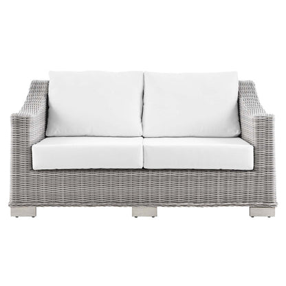 Conway Outdoor Patio Wicker Rattan Loveseat - Light Gray White