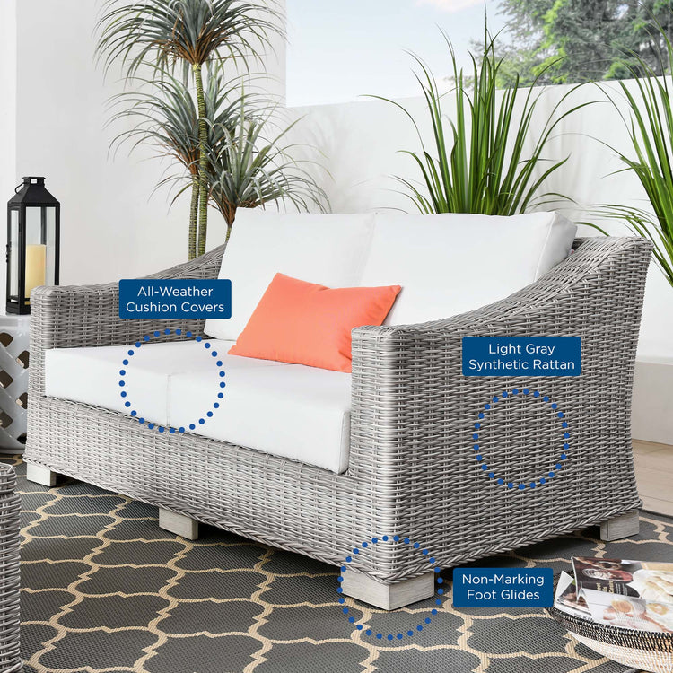 Conway Outdoor Patio Wicker Rattan Loveseat - Light Gray White