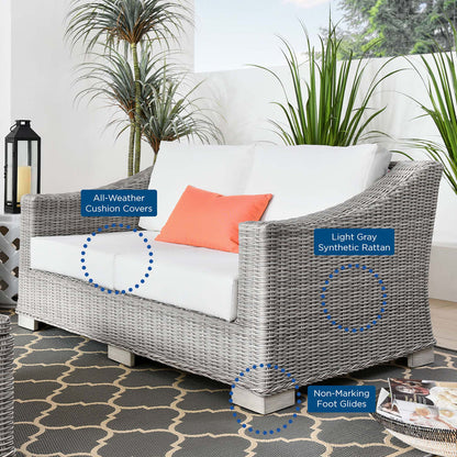 Conway Outdoor Patio Wicker Rattan Loveseat - Light Gray White