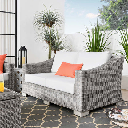 Conway Outdoor Patio Wicker Rattan Loveseat - Light Gray White